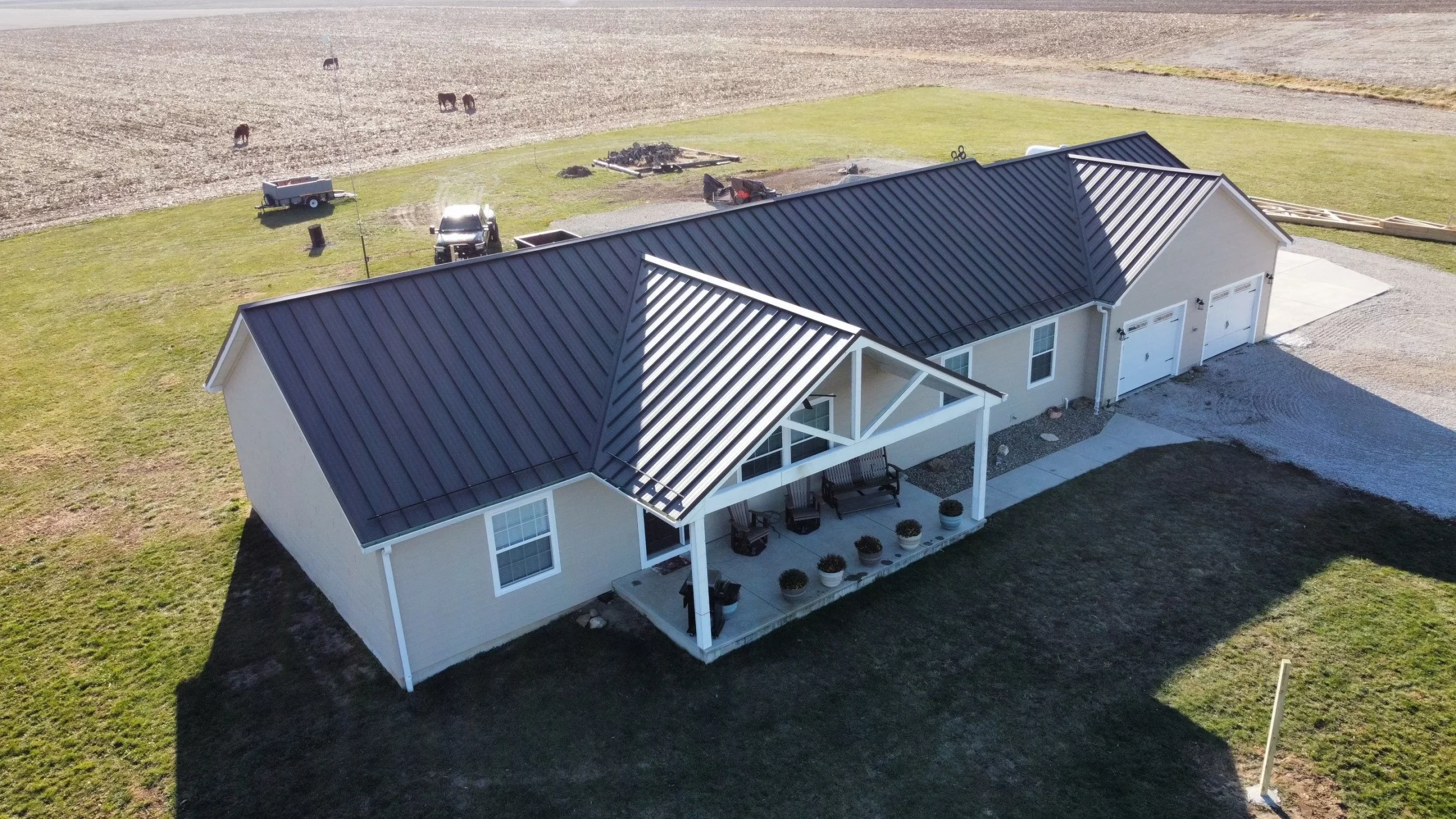 Standing Seam Concealed Fastener Metal Roof with Snow Rails installed after a tornado on a residence in Taylorville, IL.